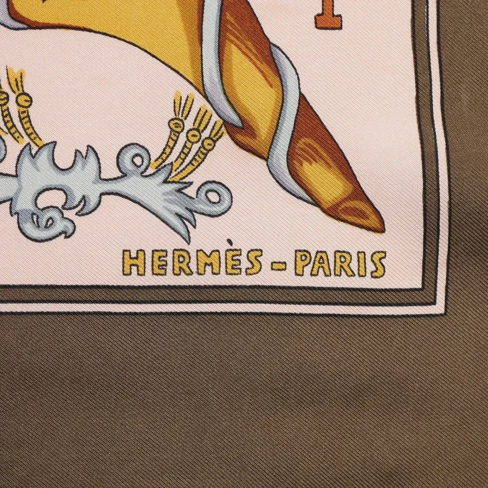 Hermès‎ Le Tarot 90cm Silk Scarf Annie Faivre Brown Gold Vintage Carre w/ Box